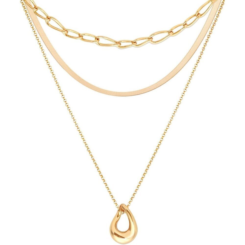 Women's Gold Necklaces Dainty Herringbone Set Simple Chain Layering Pendant